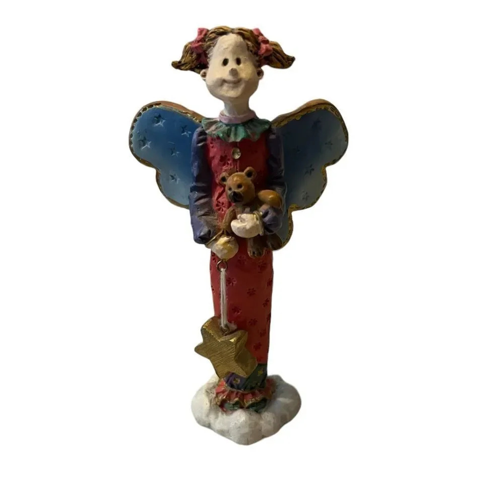 Vintage Russ Berrie Heavensent Girl Angel Holding Teddy Bear & Star Figurine